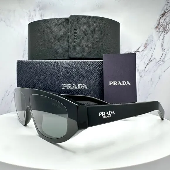 New PRADA Sunglasses Black Gray Lens 57-13-140 Authentic Prada - Picture 3 of 16